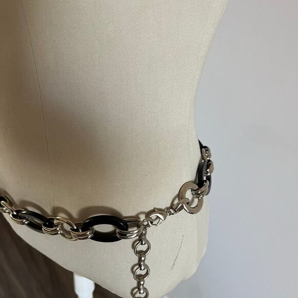 Silver Black Chain Belt Sz M/L Gothic Punk Skater Emo Grunge - Picture 3 of 6